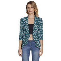 Leaves-012 Women s 3/4 Sleeve Ruffle Edge Open Front Jacket by nateshop