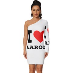 I Love Aaron Long Sleeve One Shoulder Mini Dress by ilovewhateva