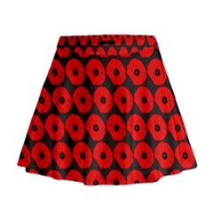 Charcoal And Red Peony Flower Pattern Mini Flare Skirt by GardenOfOphir