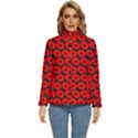 Charcoal And Red Peony Flower Pattern Women s Puffer Bubble Jacket Coat View1