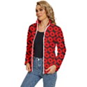 Charcoal And Red Peony Flower Pattern Women s Puffer Bubble Jacket Coat View2