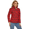 Charcoal And Red Peony Flower Pattern Women s Puffer Bubble Jacket Coat View3