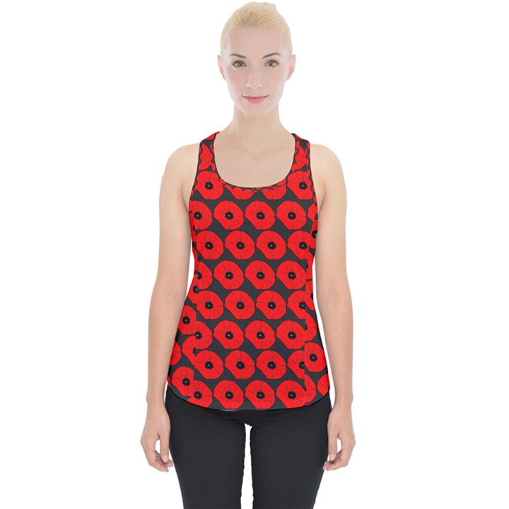 Charcoal And Red Peony Flower Pattern Piece Up Tank Top