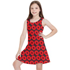 Charcoal And Red Peony Flower Pattern Kids  Lightweight Sleeveless Dress by GardenOfOphir