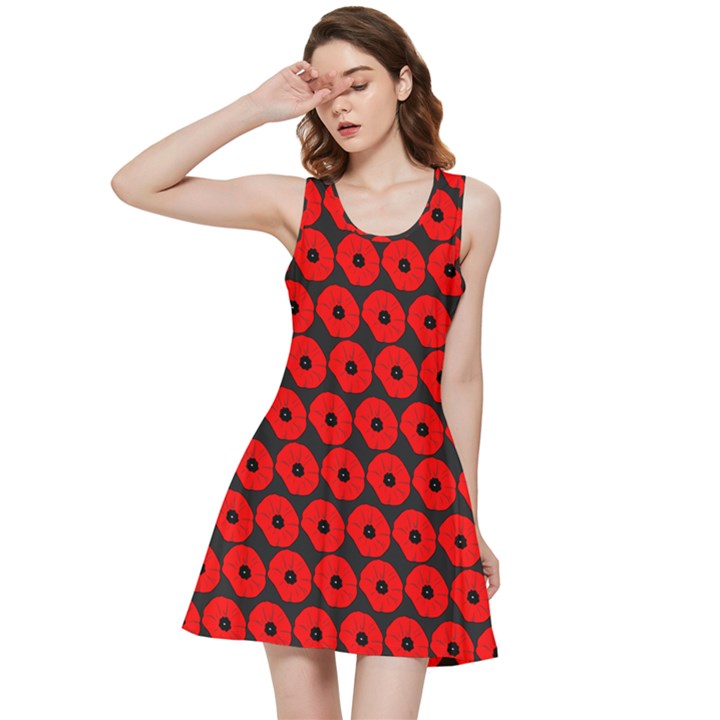 Charcoal And Red Peony Flower Pattern Inside Out Racerback Dress