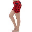 Charcoal And Red Peony Flower Pattern Lightweight Velour Yoga Shorts View2