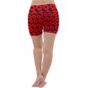 Charcoal And Red Peony Flower Pattern Lightweight Velour Yoga Shorts View4