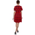 Charcoal And Red Peony Flower Pattern Short Sleeve Shoulder Cut Out Dress  View2