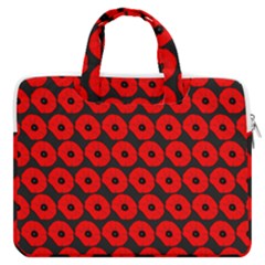 Charcoal And Red Peony Flower Pattern Macbook Pro 16  Double Pocket Laptop Bag  by GardenOfOphir