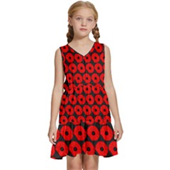 Charcoal And Red Peony Flower Pattern Kids  Sleeveless Tiered Mini Dress by GardenOfOphir