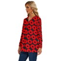 Charcoal And Red Peony Flower Pattern Long Sleeve Drawstring Hooded Top View2