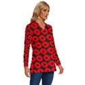 Charcoal And Red Peony Flower Pattern Long Sleeve Drawstring Hooded Top View3