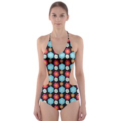 Colorful Floral Pattern Cut-out One Piece Swimsuit by GardenOfOphir