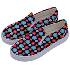 Colorful Floral Pattern Kids  Canvas Slip Ons by GardenOfOphir