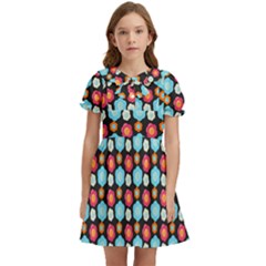 Colorful Floral Pattern Kids  Bow Tie Puff Sleeve Dress by GardenOfOphir