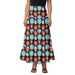 Colorful Floral Pattern Tiered Ruffle Maxi Skirt