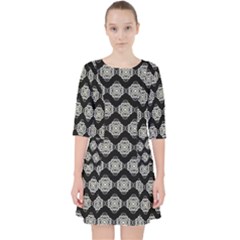 Abstract Knot Geometric Tile Pattern Quarter Sleeve Pocket Dress by GardenOfOphir