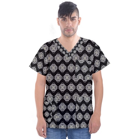 Abstract Knot Geometric Tile Pattern Men s V-neck Scrub Top by GardenOfOphir