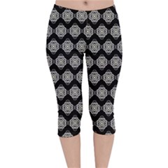 Abstract Knot Geometric Tile Pattern Velvet Capri Leggings  by GardenOfOphir