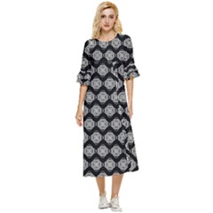 Abstract Knot Geometric Tile Pattern Double Cuff Midi Dress by GardenOfOphir