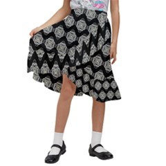 Abstract Knot Geometric Tile Pattern Kids  Ruffle Flared Wrap Midi Skirt by GardenOfOphir