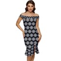 Abstract Knot Geometric Tile Pattern Off Shoulder Ruffle Split Hem Bodycon Dress View1