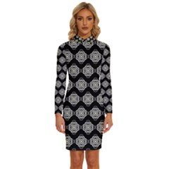 Abstract Knot Geometric Tile Pattern Long Sleeve Shirt Collar Bodycon Dress by GardenOfOphir