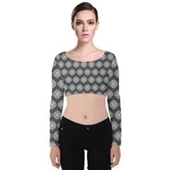 Abstract Knot Geometric Tile Pattern Velvet Long Sleeve Crop Top by GardenOfOphir