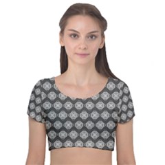 Abstract Knot Geometric Tile Pattern Velvet Short Sleeve Crop Top  by GardenOfOphir