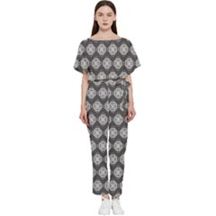 Abstract Knot Geometric Tile Pattern Batwing Lightweight Chiffon Jumpsuit by GardenOfOphir