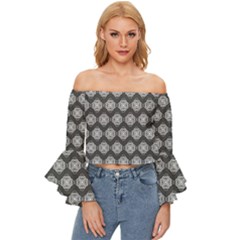 Abstract Knot Geometric Tile Pattern Off Shoulder Flutter Bell Sleeve Top by GardenOfOphir