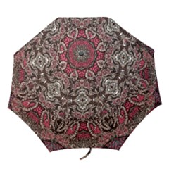 Pink Brown Liquify Repeats Iii Folding Umbrellas by kaleidomarblingart