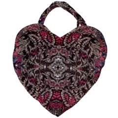 Pink Brown Liquify Repeats Iii Giant Heart Shaped Tote by kaleidomarblingart