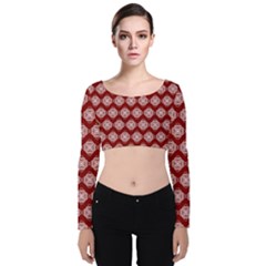 Abstract Knot Geometric Tile Pattern Velvet Long Sleeve Crop Top by GardenOfOphir