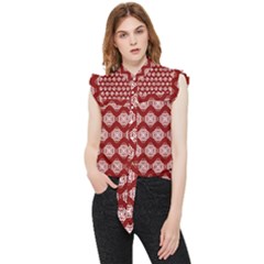 Abstract Knot Geometric Tile Pattern Frill Detail Shirt by GardenOfOphir