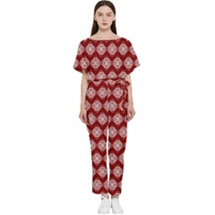 Abstract Knot Geometric Tile Pattern Batwing Lightweight Chiffon Jumpsuit by GardenOfOphir