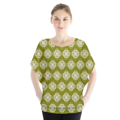 Abstract Knot Geometric Tile Pattern Batwing Chiffon Blouse by GardenOfOphir