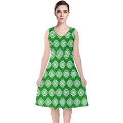 Abstract Knot Geometric Tile Pattern V-neck Midi Sleeveless Dress  by GardenOfOphir