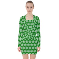 Abstract Knot Geometric Tile Pattern V-neck Bodycon Long Sleeve Dress by GardenOfOphir