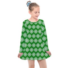 Abstract Knot Geometric Tile Pattern Kids  Long Sleeve Dress by GardenOfOphir