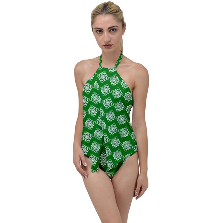 Abstract Knot Geometric Tile Pattern Go with the Flow One Piece Swimsuit