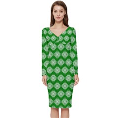 Abstract Knot Geometric Tile Pattern Long Sleeve V-neck Bodycon Dress  by GardenOfOphir