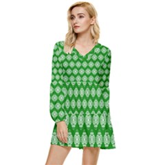 Abstract Knot Geometric Tile Pattern Tiered Long Sleeve Mini Dress by GardenOfOphir