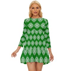 Abstract Knot Geometric Tile Pattern Long Sleeve Babydoll Dress by GardenOfOphir