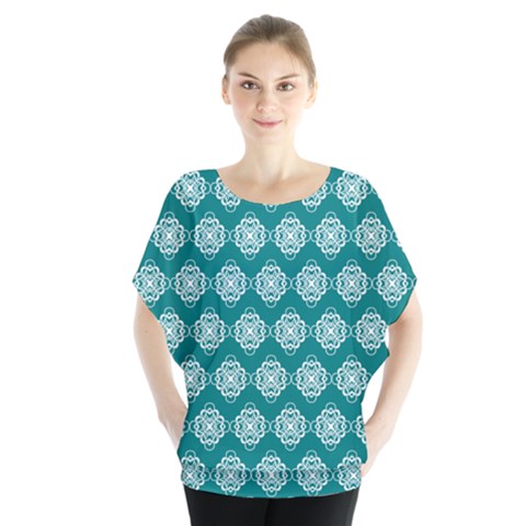 Abstract Knot Geometric Tile Pattern Batwing Chiffon Blouse by GardenOfOphir