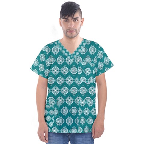 Abstract Knot Geometric Tile Pattern Men s V-neck Scrub Top by GardenOfOphir