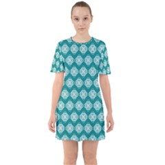 Abstract Knot Geometric Tile Pattern Sixties Short Sleeve Mini Dress by GardenOfOphir