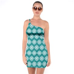 Abstract Knot Geometric Tile Pattern One Shoulder Ring Trim Bodycon Dress by GardenOfOphir