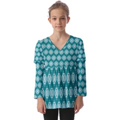 Abstract Knot Geometric Tile Pattern Kids  V Neck Casual Top