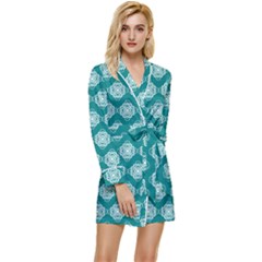 Abstract Knot Geometric Tile Pattern Long Sleeve Satin Robe by GardenOfOphir